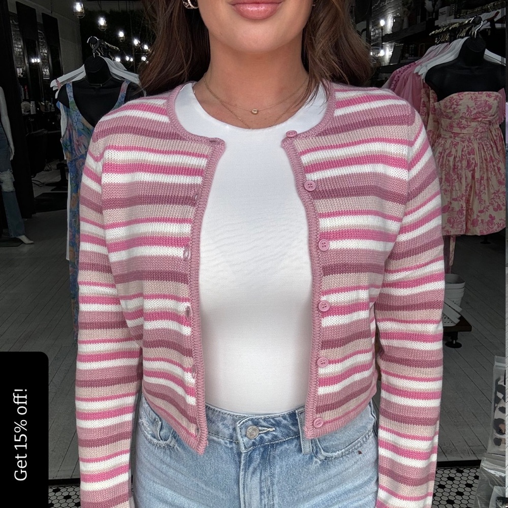 Striped Pink Cardigan Sweater